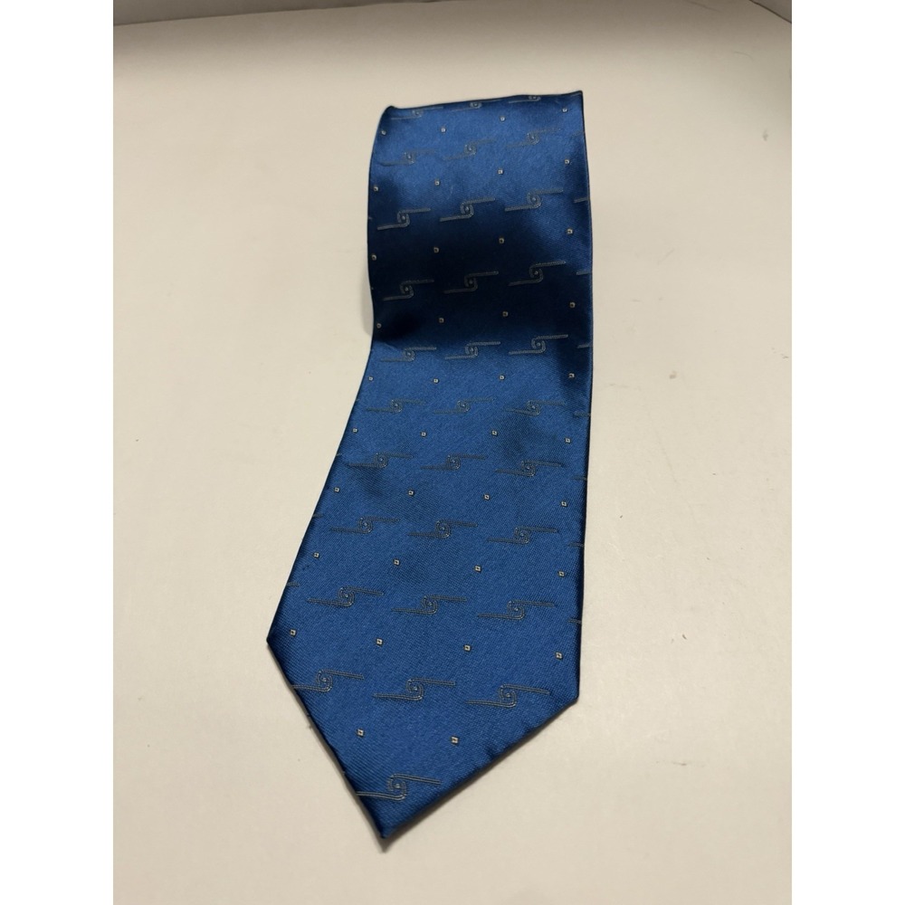 Heidelberg Mens Blue Geometric Logo Pattern Silk Blend Business Necktie Tie